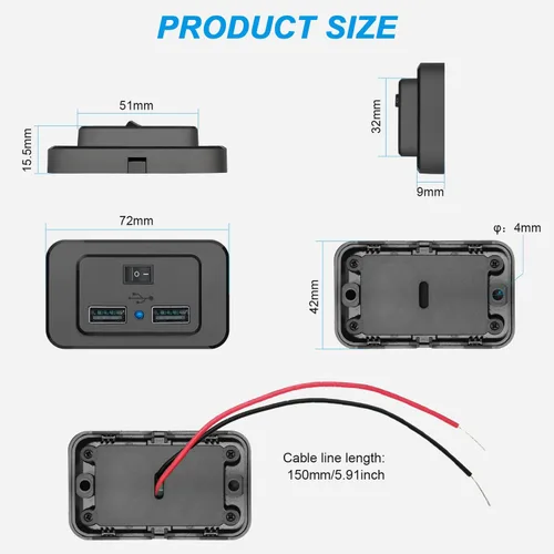Miniatura 6 de Interruptor de encendido/apagado RV salida USB 4.8A 12V 24V doble toma de corriente USB cargador de pared enchufe para autobús barco ATV vehículo