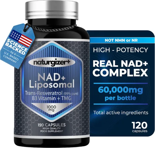 Suplemento liposomal NAD+ con resveratrol, vitamina B3 y TMG | Fórmula real NAD Plus, no NMN o NR | Potente 4 en 1 saludable envejecimiento y apoyo