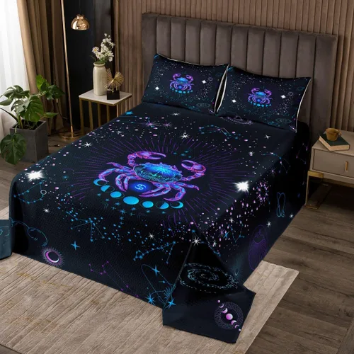 Erosebridal Colcha de cáncer tamaño individual, juego de cama de constelaciones azul neón, juego de colcha de horóscopo, juego de edredón hippie de