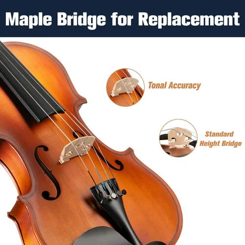 Miniatura 4 de Mendini 1/2 MV Violín de madera maciza con estuche rígido, soporte para los hombros, arco, colofonia y cuerdas adicionales