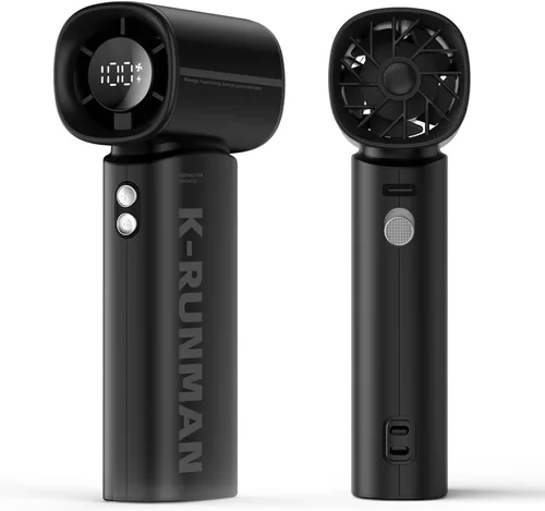 Miniatura 8 de Ventilador turbo portátil de mano, 5 velocidades, viento fuerte, mini ventilador personal con pantalla LED, enfriamiento máximo de 19 horas, Negro