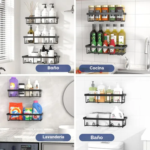Miniatura 9 de Liuoud Juego de 5 Organizadores de Ducha Adhesivos para Pared, Estante para Interior de Ducha, Cesta de Almacenamiento de Baño Inoxidable Resistente