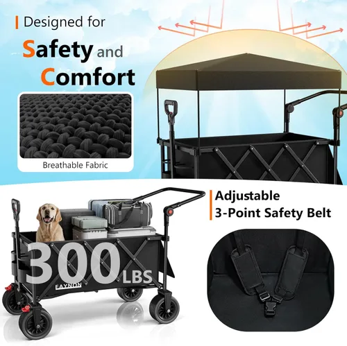 Miniatura 4 de Carro plegable 3 en 1 con capacidad de peso de 300 libras, carrito utilitario resistente de 150L con toldo extraíble, con ruedas grandes de playa