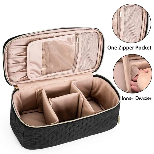 Miniatura 2 de Teamoy Estuche de viaje para brochas de maquillaje, bolsa organizadora de maquillaje con asa para brochas de maquillaje (hasta 8 pulgadas) y Negro