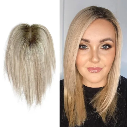 Miniatura 17 de Cubrecabello humano real de seda de 5 x 5.5 pulgadas, tamaño de la gorra, cobertura de corona de cabello lacio Remy, pieza de cabello atado a mano 2#