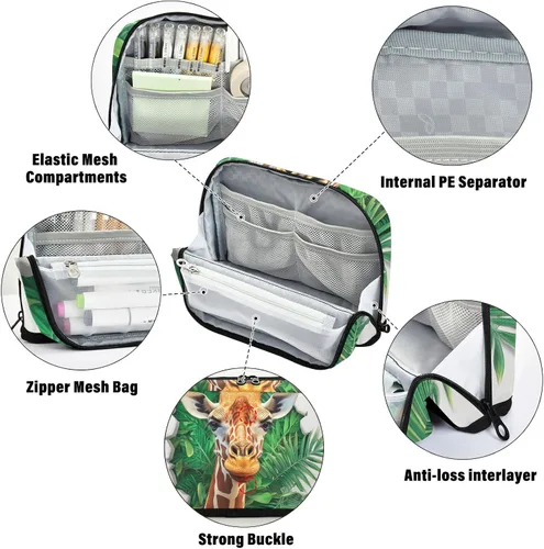 Miniatura 4 de 3d agujero blanco pared animal jirafa lápiz casos gran capacidad maquillaje gran capacidad organizador de escritorio para adolescentes Elemental