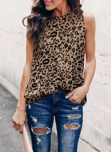 Miniatura 3 de Dokotoo - camisetas casuales sin mangas con cuello halter y estampado de leopardo para mujer