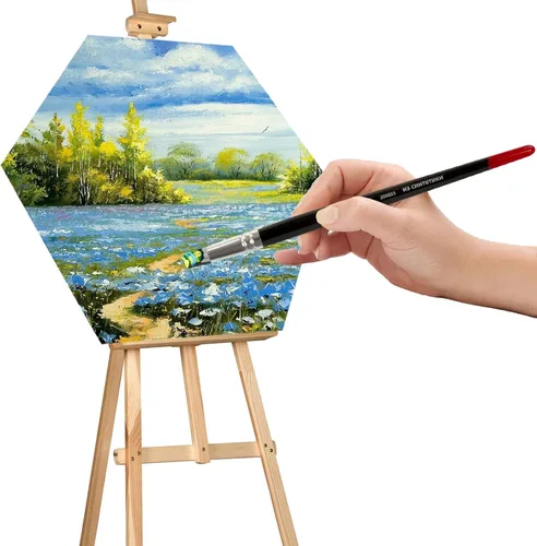 Miniatura 5 de HVEST Tableros de lienzo hexagonales para pintar, paneles de lienzo blanco en blanco para pintura acrílica de acuarela al óleo, paquete de 6