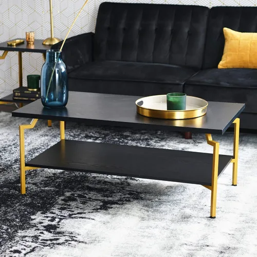 Miniatura 2 de Household Essentials Mesa de centro rectangular de hierro negro y oro