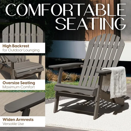 Miniatura 4 de IDZO Juego de 2 sillas Adirondack para exteriores, respaldo premontado, juego de muebles de patio, muebles de exterior para jardín, porche, terraza