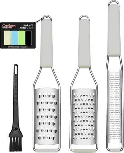 Cambom Lemon Zester Rallador de tres piezas – Herramienta de cocina resistente para queso parmesano, jengibre, ajo, nuez moscada, chocolate,