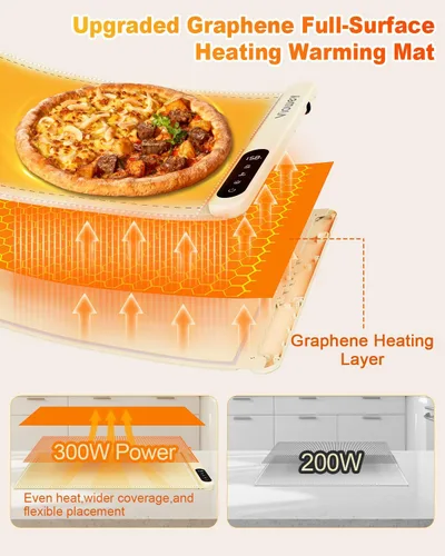 Miniatura 4 de Tapete de calentamiento de alimentos con luz, bandeja de calentamiento eléctrica con 6 ajustes de temperatura y temporizador de 6 horas, película