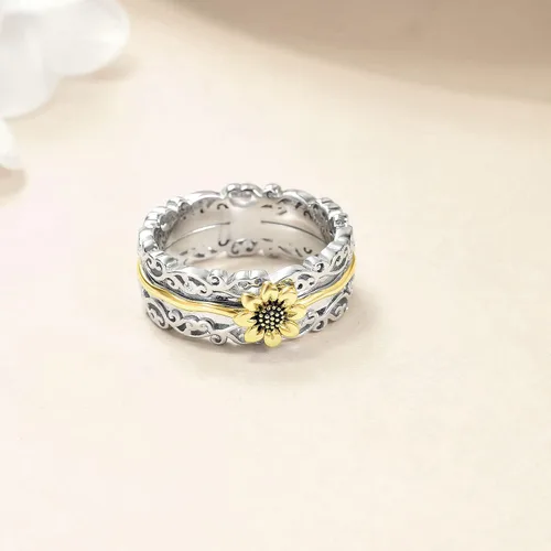 Miniatura 5 de VONALA Anillos giratorios de plata esterlina 925 con diseño de filigrana y girasol, cruz, piedra lunar, ágata musgo, anillos giratorios