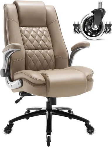 Miniatura 11 de EZAKI Silla de oficina con respaldo alto, brazos abatibles, silla ejecutiva de escritorio para computadora, soporte lumbar integrado, acolchado Beige