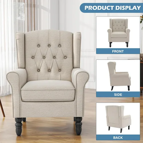 Miniatura 7 de Silla decorativa de respaldo alto, sillón tapizado de tela, silla con respaldo alado para sala de estar, cómodo sofá individual, asiento de lectura