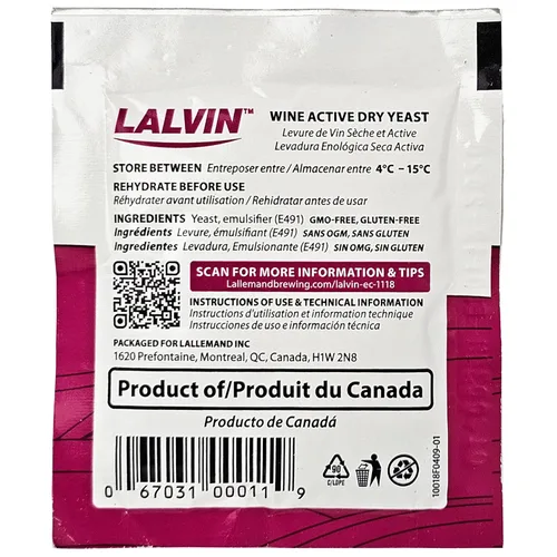 Miniatura 2 de 5 sobres de levadura de champán Lalvin EC-1118 de 0.18 oz