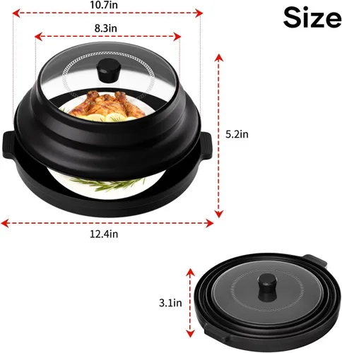 Miniatura 7 de Cubierta 2 en 1 para salpicaduras de microondas para alimentos con placa base antiquemaduras, tapa grande de plástico y silicona plegable