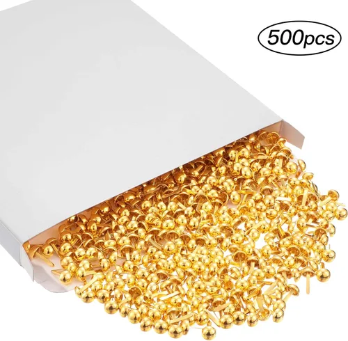 Miniatura 3 de Hotop 500 piezas de brads para manualidades de papel, sujetadores de papel de latón redondo de metal para arte y manualidades, suministros escolares