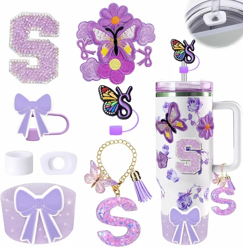 Miniatura 17 de 15 piezas de set de accesorios para vaso Stanley Cup 30oz 40oz con asa, incluye cubierta de pajita de silicona y bota, encanto de asa, encantos