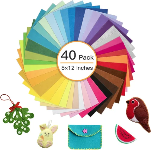 Miniatura 2 de Hojas de fieltro de 8 x 12 pulgadas para manualidades, 40 piezas hojas de tela cuadradas, paquete de colores surtidos no tejidos, 1mm de grosor