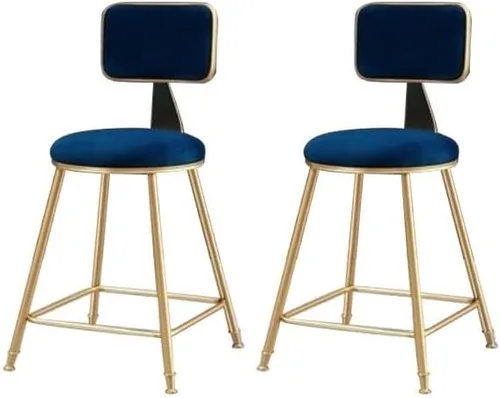 Miniatura 17 de Taburete moderno para mostrador, taburete sin brazos, taburete de hierro con cojín y pedal, 1 taburete corto (18 pulgadas de alto) azul