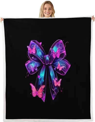 Miniatura 33 de Erosebridal Black Pink Bow Fleece Throw Blanket 40"x50" - Ultra-Soft for Couch Sofa Bed,Kawaii Cool Bowknot Sherpa Blanket,Princess Style Fuzzy