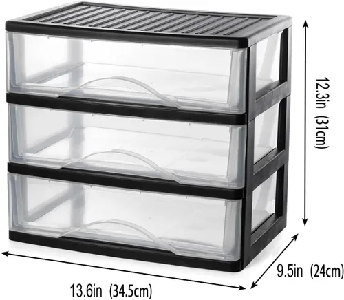 Miniatura 3 de BYCY Organizador de escritorio mediano de plástico negro apilable con 3 cajones para suministros de oficina, cajones de almacenamiento apilables