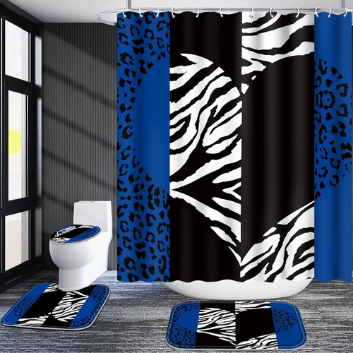 Miniatura 5 de Poedist - Juego de cortinas de ducha para baño, 4 piezas, diseño de leopardo azul brillante, incluye cortinas de ducha y tapetes para baño