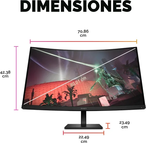 Miniatura 8 de HP OMEN 32c QHD 165Hz Monitor curvo para juegos, pantalla QHD (2560 x 1440), panel VA, 99% sRGB, 90% DCI-P3, 16:9, tecnología AMD FreeSync Premium