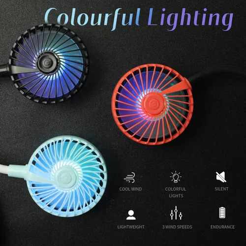 Miniatura 3 de VAGAU Ventilador de cuello de enfriamiento portátil, ventilador de cuello personal USB recargable con luces LED coloridas, rotación de 360°, Naranja