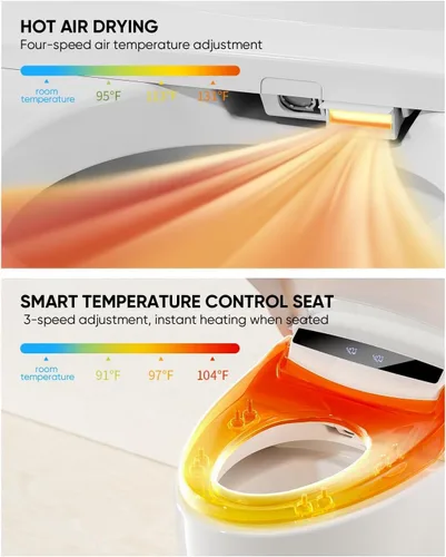 Miniatura 2 de LOUPUSUO Inodoro inteligente con bidé con cierre automático de apertura, asiento con calefacción y doble descarga automática, sensor de pie, inodoro