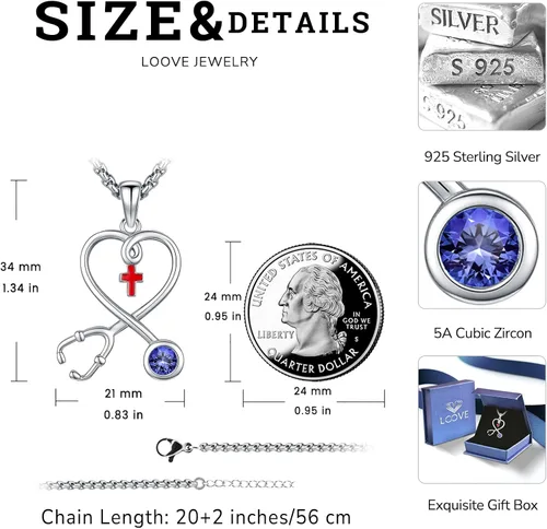 Miniatura 123 de Collar de alas de ángel de plata de ley 925, ángel de la guarda, enfermera RN caduceo, dije de ángel de cristal, joyería de regalo para mujer