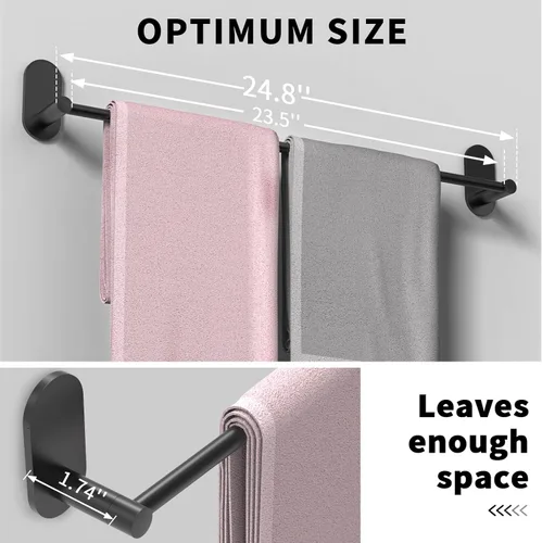 Miniatura 7 de Toallero autoadhesivo para baño, acero inoxidable de 24 pulgadas y aleación de zinc, sin taladro, toallero resistente, para cocina, gabinete, Negro