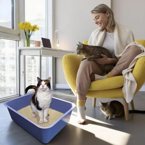 Miniatura 6 de Caja de arena de acero inoxidable para gatos, caja de arena metálica de alta cara, bandeja abierta extragrande, a prueba de óxido, antiadherente
