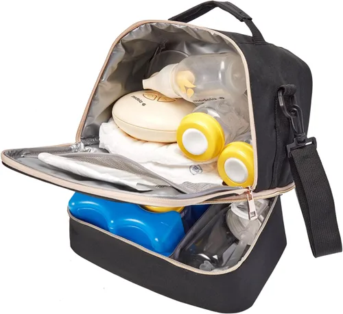 Miniatura 6 de Bolsa de extractor de leche con compartimento para extractor de leche, bolsa enfriadora y a prueba de humedad, doble capa para madre, extractor