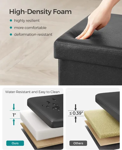 Miniatura 5 de SONGMICS cubo de almacenamiento de piel sintética, asiento, 15 pulgadas, Madera, Negro