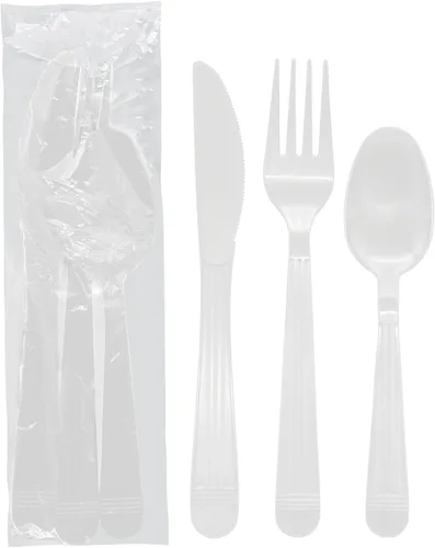 Miniatura 10 de Party Essentials Kits de utensilios de plástico resistentes envueltos individualmente, 50 juegos para catering de fiestas, tenedor/cuchara/cuchillo