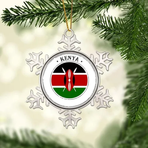 Miniatura 2 de Adorno de copo de nieve de Kenia, bandera de Kenia, bandera de las naciones del sello de Kenia, adornos de metal, recuerdo, regalo, adornos