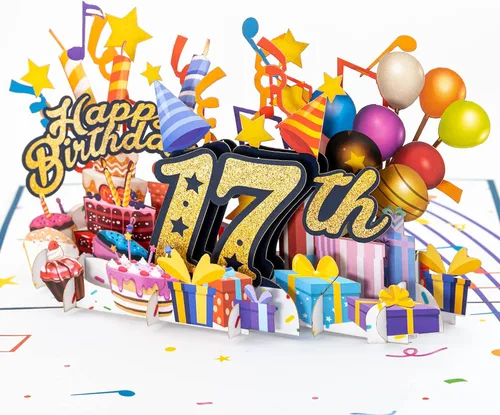 Miniatura 11 de iGifts And Cards Tarjeta desplegable 3D de cumpleaños de 16 años, regalos coloridos y escena de celebración de globos, divertido saludo