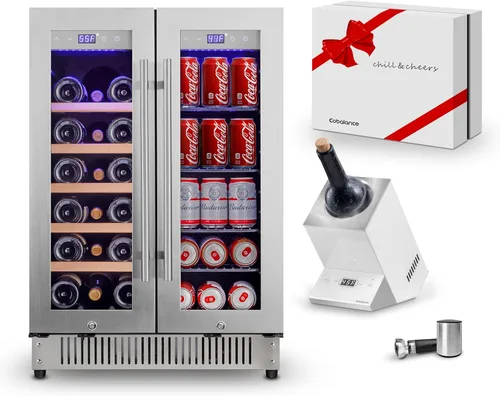 Cobalance Refrigerador de vino y bebidas de doble zona de 24 pulgadas, enfriador de 72 latas y 20 botellas y enfriador de vino de una sola botella,