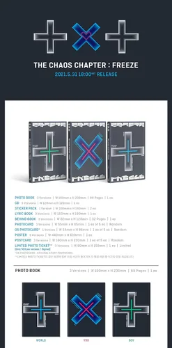 TXT - The Chaos Chapter: Freeze [World ver.] (El segundo álbum) [Pre-Order] CD+Photobook+Póster plegado+Otros con seguimiento, pegatinas decorativas