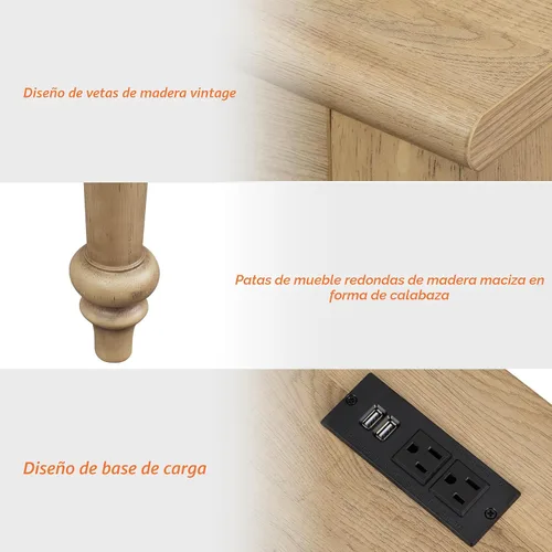 Miniatura 8 de Escritorio ejecutivo de estilo granja WAMPAT con 5 cajones, escritorio de oficina para el hogar con estación de carga, escritorio de madera
