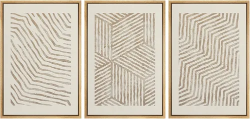 Miniatura 16 de SIGNLEADER Lienzo enmarcado para pared, juego de arte de collage de polígonos retro marrón tostado, ilustraciones con formas abstractas, arte