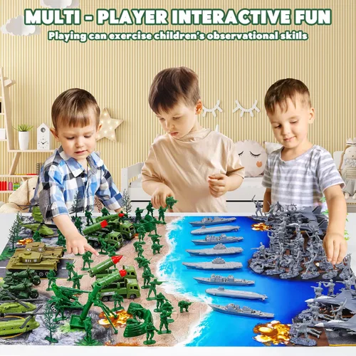 Miniatura 6 de Kusntin Army Men Conjunto de Juego – Juego de soldados de juguete militar de 117 piezas con figuras de acción, tapete de batalla, tanques