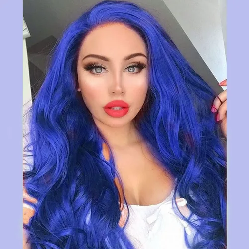 Miniatura 30 de Peluca Baby Blue para Mujeres, las Mejores Pelucas de encaje frontal azules, predepiladas, largas onduladas, peluca de cabello real, sin pegamento