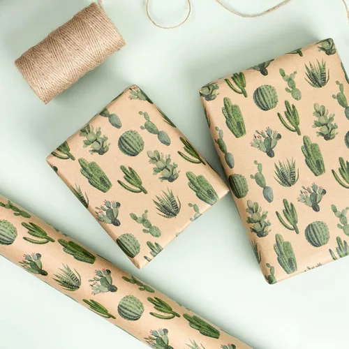 Miniatura 2 de RUSPEPA Rollo de papel de regalo Kraft, mini rollo, diseño de cactus para todas las ocasiones, 17 pulgadas x 32.8 pies