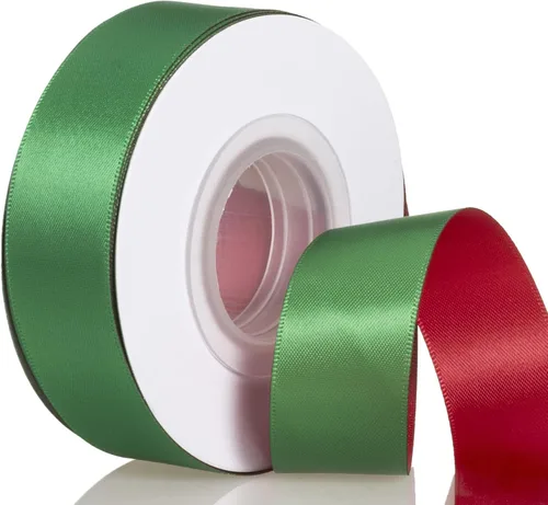 YASEO Cinta de dos tonos de doble cara, 20 yardas y 1 pulgada, cinta de satén verde y rojo de doble cara para Navidad, boda, cumpleaños, envoltura