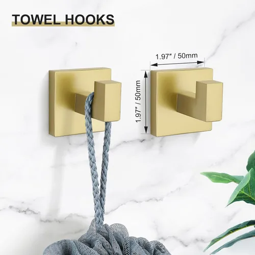 Miniatura 5 de Juego de 5 toallas de baño de color dorado claro cepillado, juego de toallero para baño, juego de accesorios de baño de acero inoxidable SUS304
