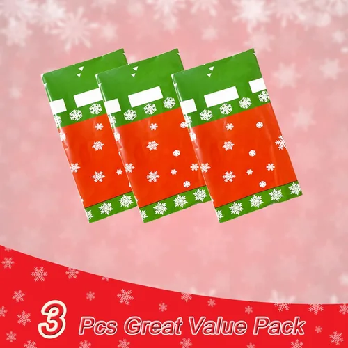 Miniatura 6 de Mantel de Navidad desechable, mantel de plástico para Navidad, color rojo, verde, blanco, mantel de árbol de renos y copos de nieve para decoración