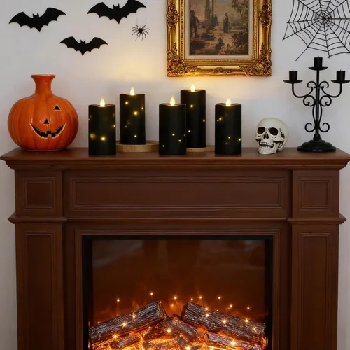 Miniatura 5 de Lezonic Velas Negras Sin Llama Impermeables para Exteriores con Control Remoto, 4 Piezas de Velas LED que Funcionan con Baterías con Llama